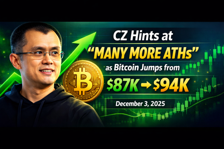 CZ Hints at “Many More ATHs” as Bitcoin Jumps from $87K to $94K