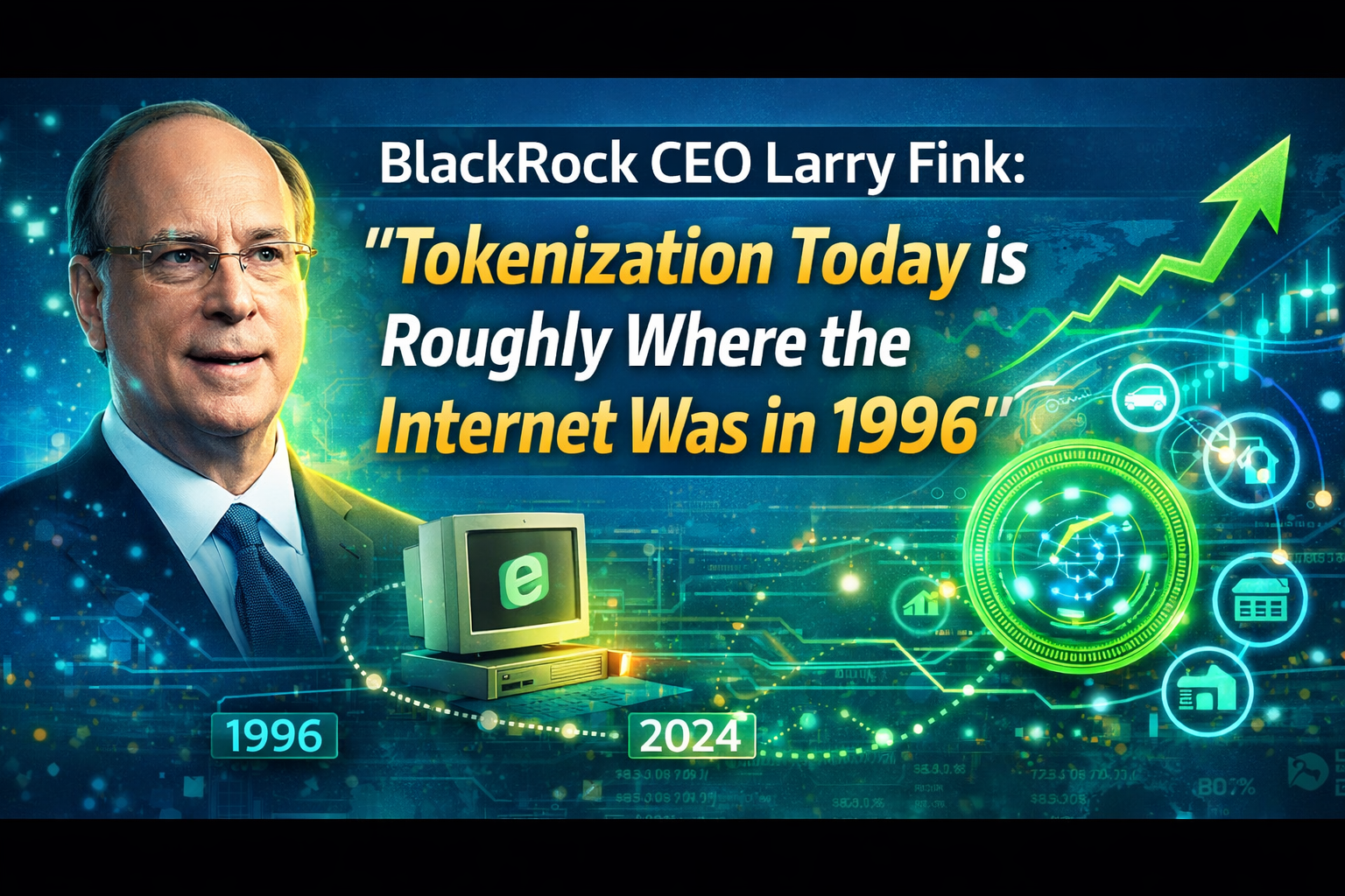 BlackRock CEO Larry Fink says "tokenization today is roughly where the internet was in 1996."