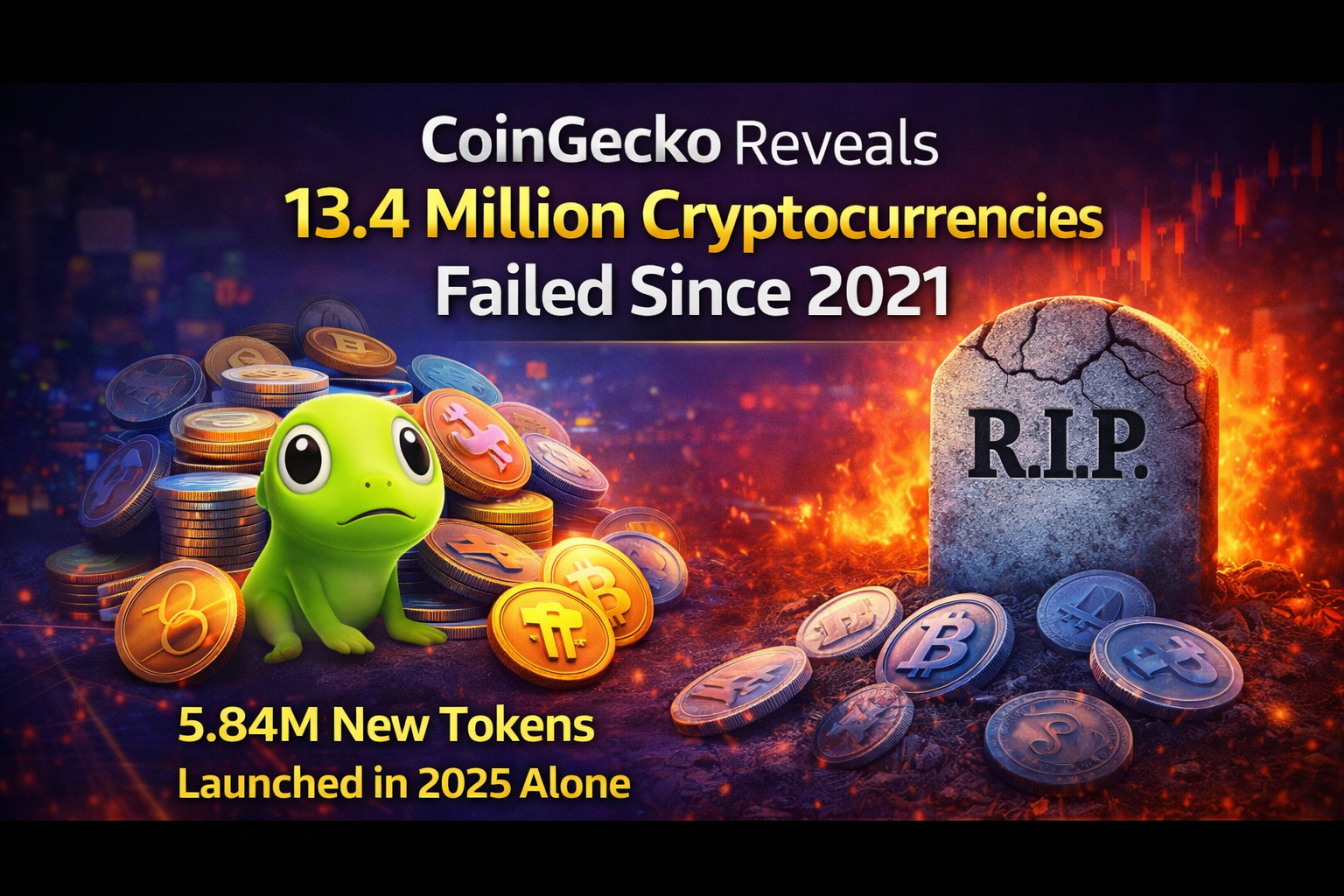CoinGecko Reveals 13.4 Million Cryptocurrencies Failed Since 2021—5.84M New Tokens Launched in 2025 Alone